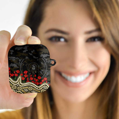 Collingwood Magpies ANZAC Day AirPods Case Indigenous Dot Art with Poppy Flower Tribute