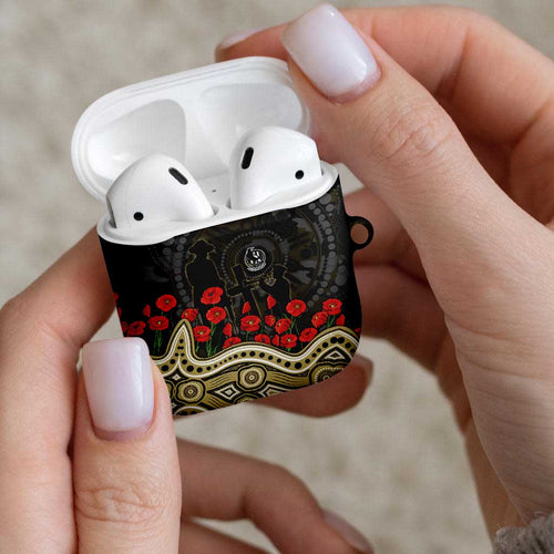 Collingwood Magpies ANZAC Day AirPods Case Indigenous Dot Art with Poppy Flower Tribute