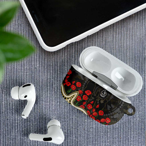 Collingwood Magpies ANZAC Day AirPods Case Indigenous Dot Art with Poppy Flower Tribute