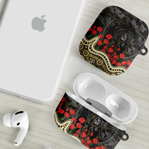 Collingwood Magpies ANZAC Day AirPods Case Indigenous Dot Art with Poppy Flower Tribute