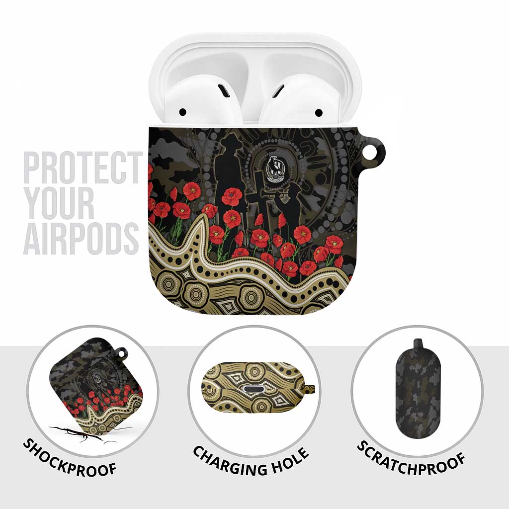 Collingwood Magpies ANZAC Day AirPods Case Indigenous Dot Art with Poppy Flower Tribute