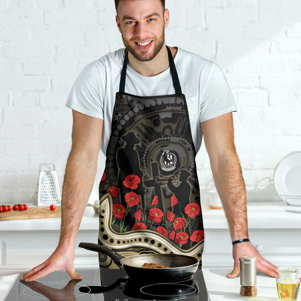 Collingwood Magpies ANZAC Day Apron Indigenous Dot Art with Poppy Flower Tribute