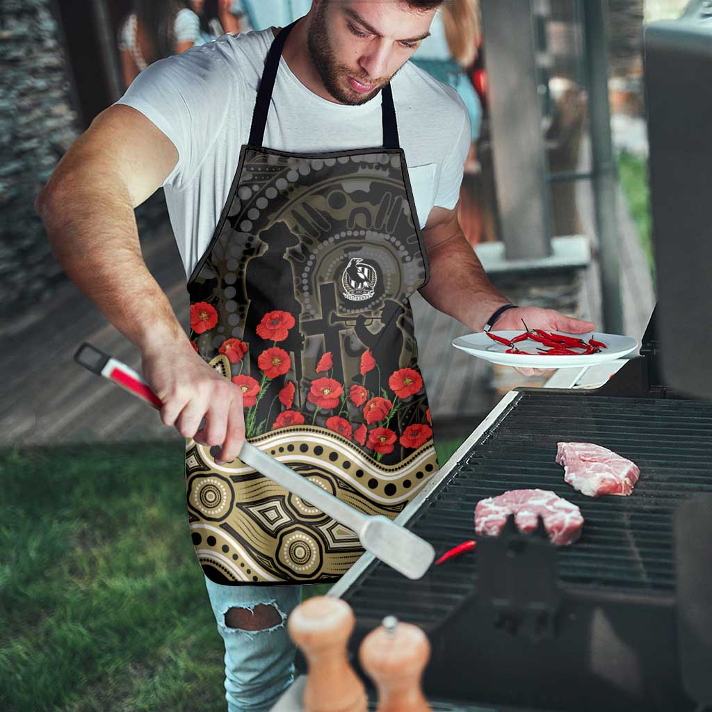 Collingwood Magpies ANZAC Day Apron Indigenous Dot Art with Poppy Flower Tribute