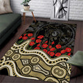 Collingwood Magpies ANZAC Day Area Rug Indigenous Dot Art with Poppy Flower Tribute