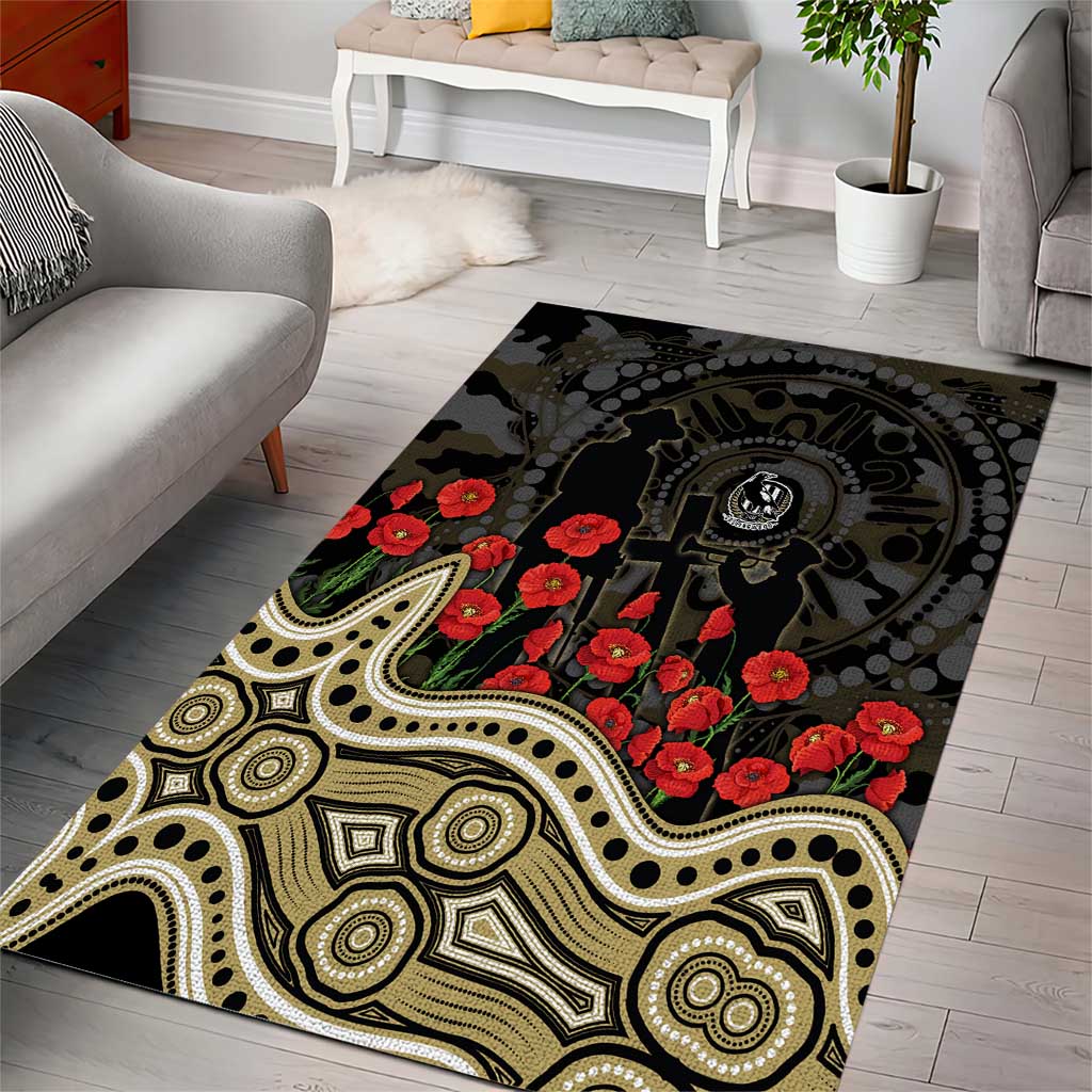 Collingwood Magpies ANZAC Day Area Rug Indigenous Dot Art with Poppy Flower Tribute