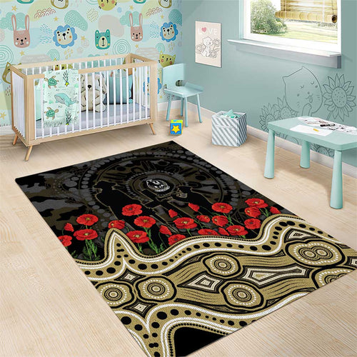 Collingwood Magpies ANZAC Day Area Rug Indigenous Dot Art with Poppy Flower Tribute