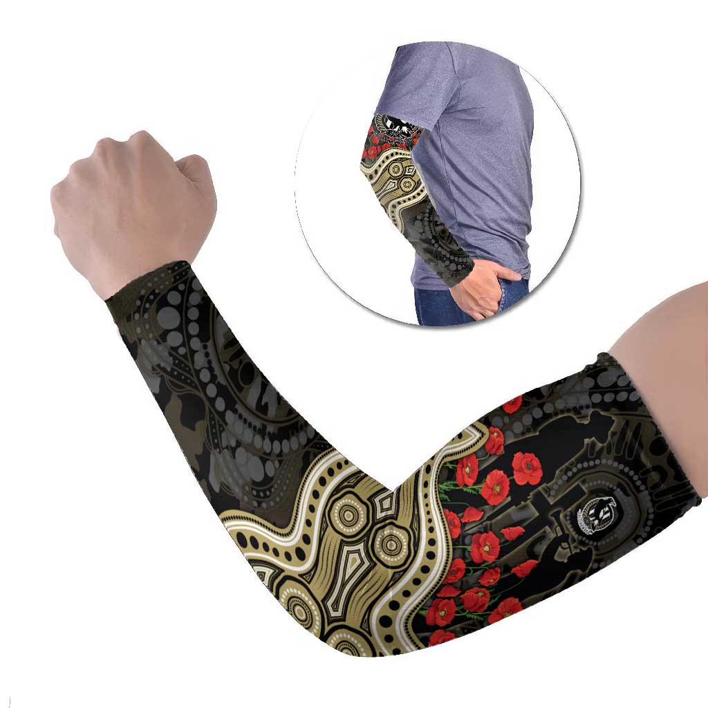 Collingwood Magpies ANZAC Day Arm Sleeves Indigenous Dot Art with Poppy Flower Tribute