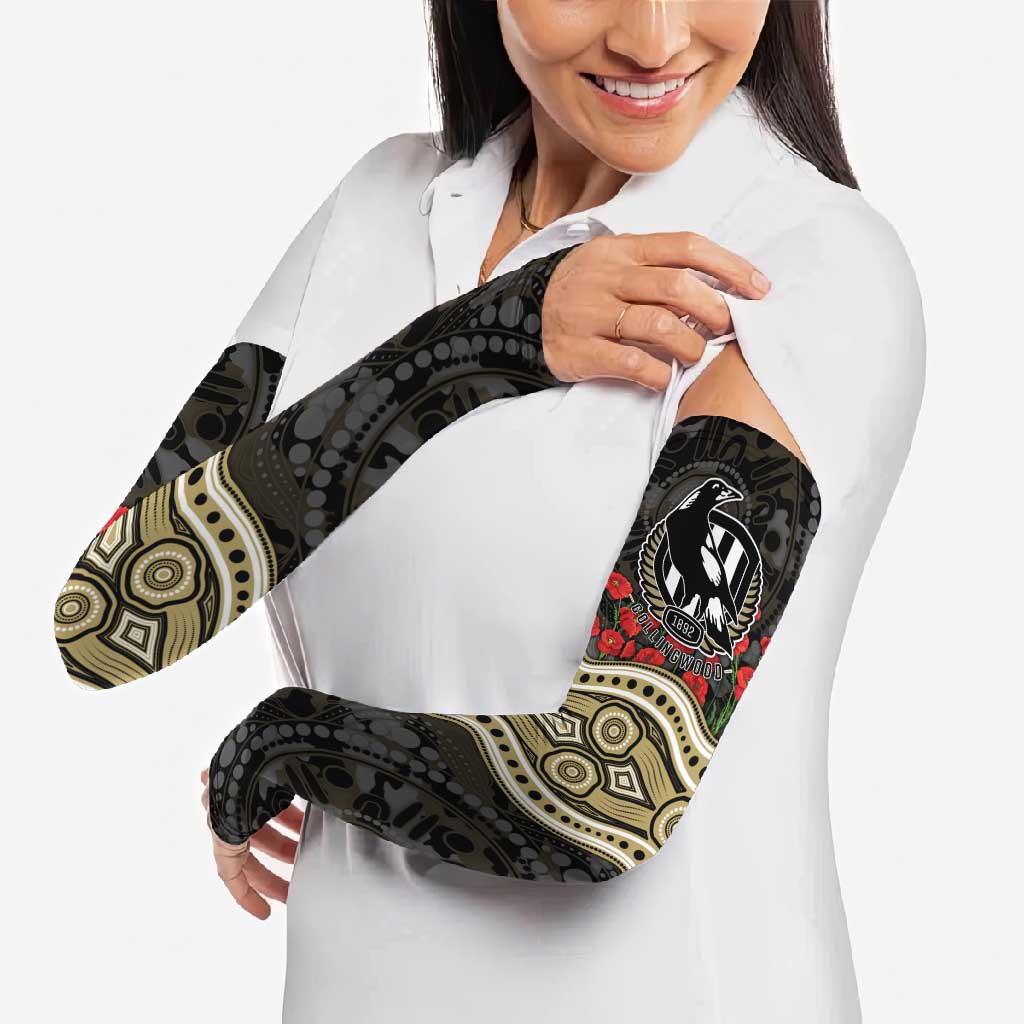Collingwood Magpies ANZAC Day Arm Sleeves Indigenous Dot Art with Poppy Flower Tribute