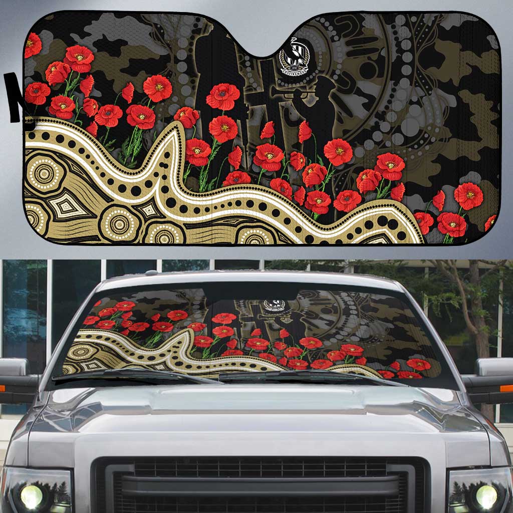 Collingwood Magpies ANZAC Day Auto Sun Shade Indigenous Dot Art with Poppy Flower Tribute