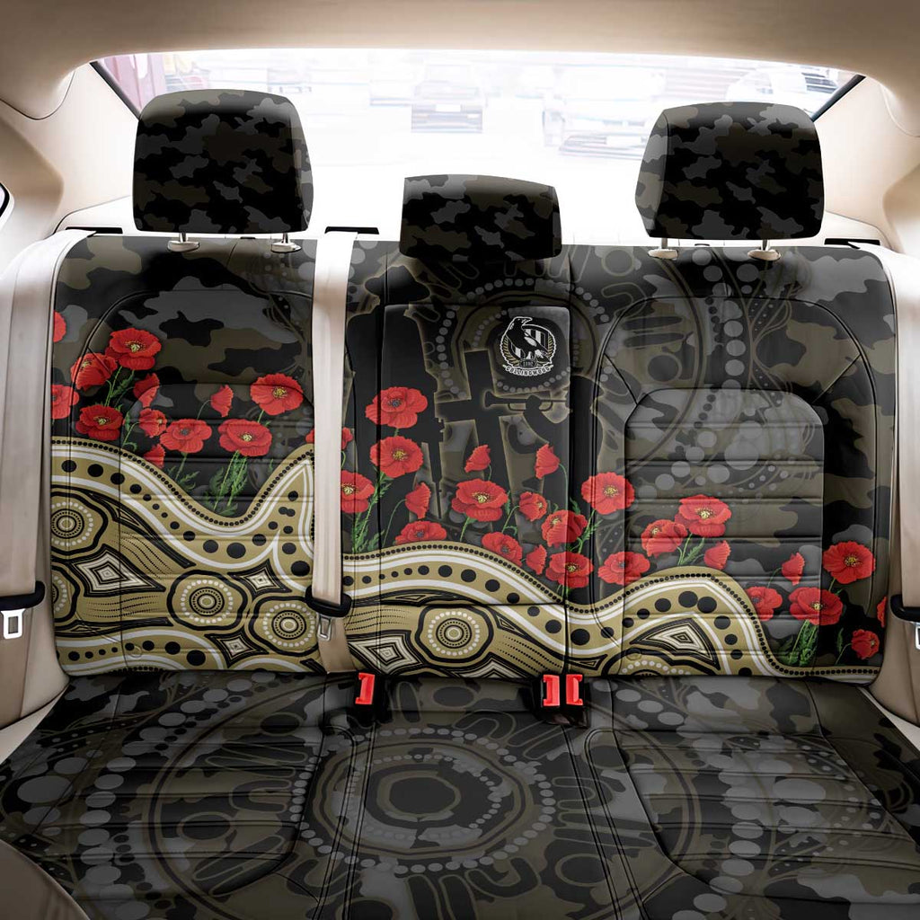 Collingwood Magpies ANZAC Day Back Car Seat Cover Indigenous Dot Art with Poppy Flower Tribute