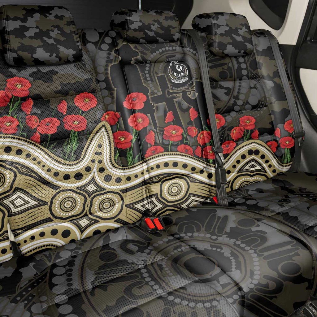 Collingwood Magpies ANZAC Day Back Car Seat Cover Indigenous Dot Art with Poppy Flower Tribute