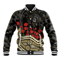 Collingwood Magpies ANZAC Day Baseball Jacket Indigenous Dot Art with Poppy Flower Tribute