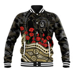Collingwood Magpies ANZAC Day Baseball Jacket Indigenous Dot Art with Poppy Flower Tribute