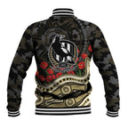 Collingwood Magpies ANZAC Day Baseball Jacket Indigenous Dot Art with Poppy Flower Tribute