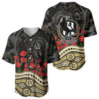 Collingwood Magpies ANZAC Day Baseball Jersey Indigenous Dot Art with Poppy Flower Tribute