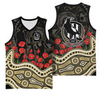 Collingwood Magpies ANZAC Day Basketball Jersey Indigenous Dot Art with Poppy Flower Tribute