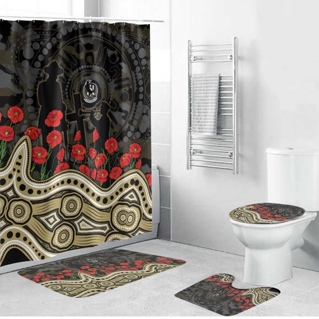 Collingwood Magpies ANZAC Day Bathroom Set Indigenous Dot Art with Poppy Flower Tribute
