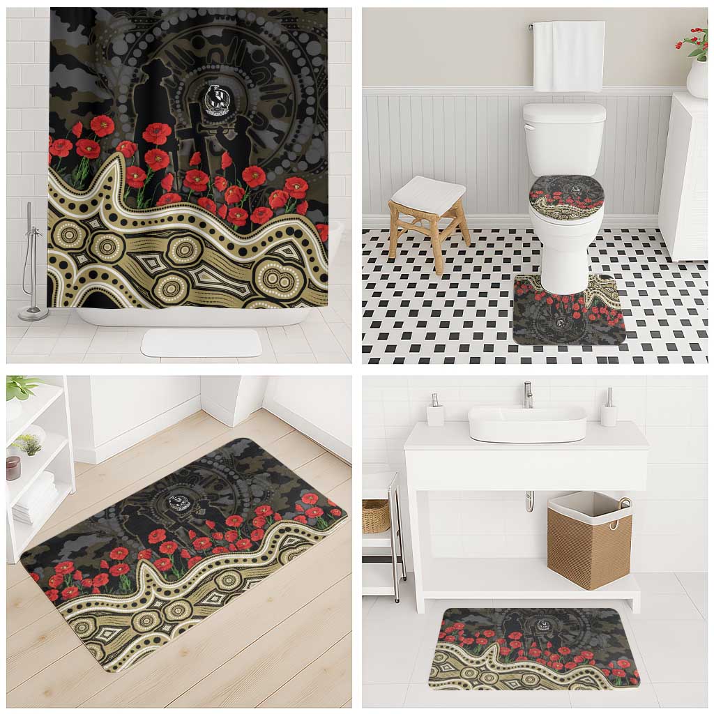 Collingwood Magpies ANZAC Day Bathroom Set Indigenous Dot Art with Poppy Flower Tribute