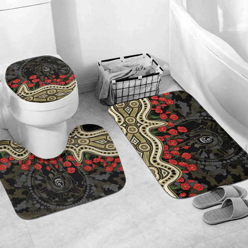 Collingwood Magpies ANZAC Day Bathroom Set Indigenous Dot Art with Poppy Flower Tribute