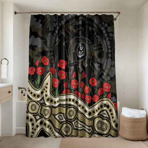 Collingwood Magpies ANZAC Day Bathroom Set Indigenous Dot Art with Poppy Flower Tribute