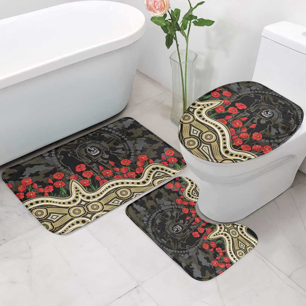 Collingwood Magpies ANZAC Day Bathroom Set Indigenous Dot Art with Poppy Flower Tribute