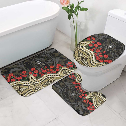 Collingwood Magpies ANZAC Day Bathroom Set Indigenous Dot Art with Poppy Flower Tribute