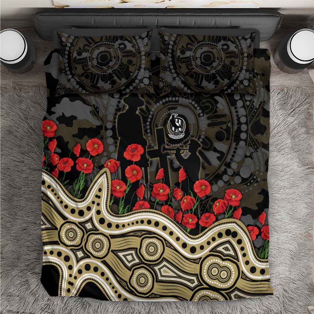 Collingwood Magpies ANZAC Day Bedding Set Indigenous Dot Art with Poppy Flower Tribute