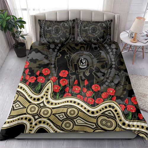 Collingwood Magpies ANZAC Day Bedding Set Indigenous Dot Art with Poppy Flower Tribute