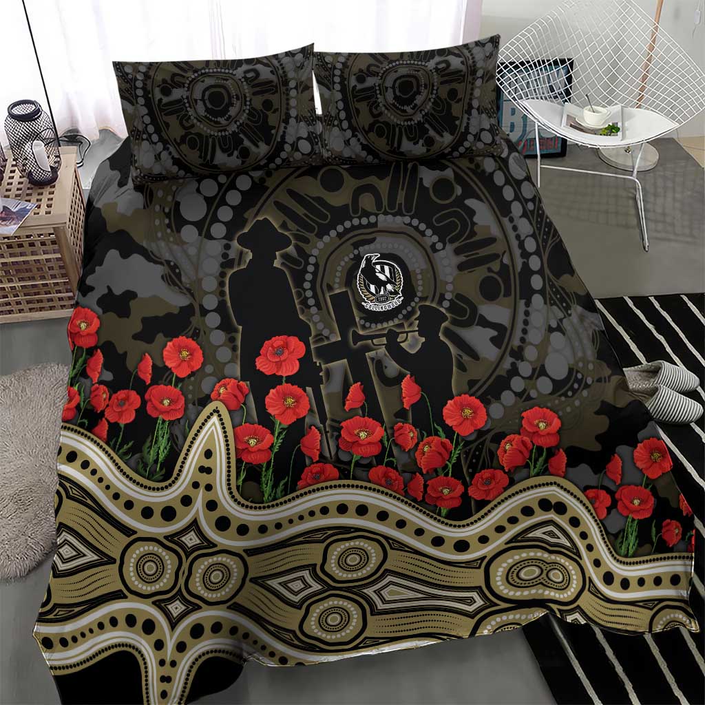 Collingwood Magpies ANZAC Day Bedding Set Indigenous Dot Art with Poppy Flower Tribute