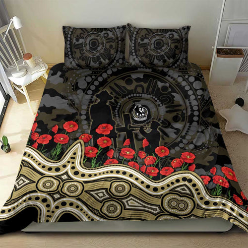 Collingwood Magpies ANZAC Day Bedding Set Indigenous Dot Art with Poppy Flower Tribute