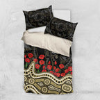 Collingwood Magpies ANZAC Day Bedding Set Indigenous Dot Art with Poppy Flower Tribute