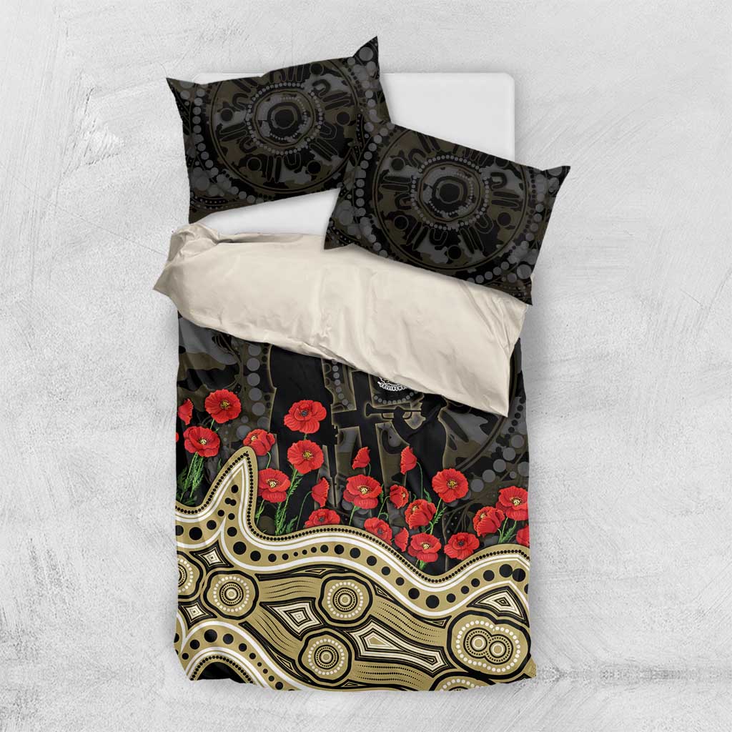 Collingwood Magpies ANZAC Day Bedding Set Indigenous Dot Art with Poppy Flower Tribute