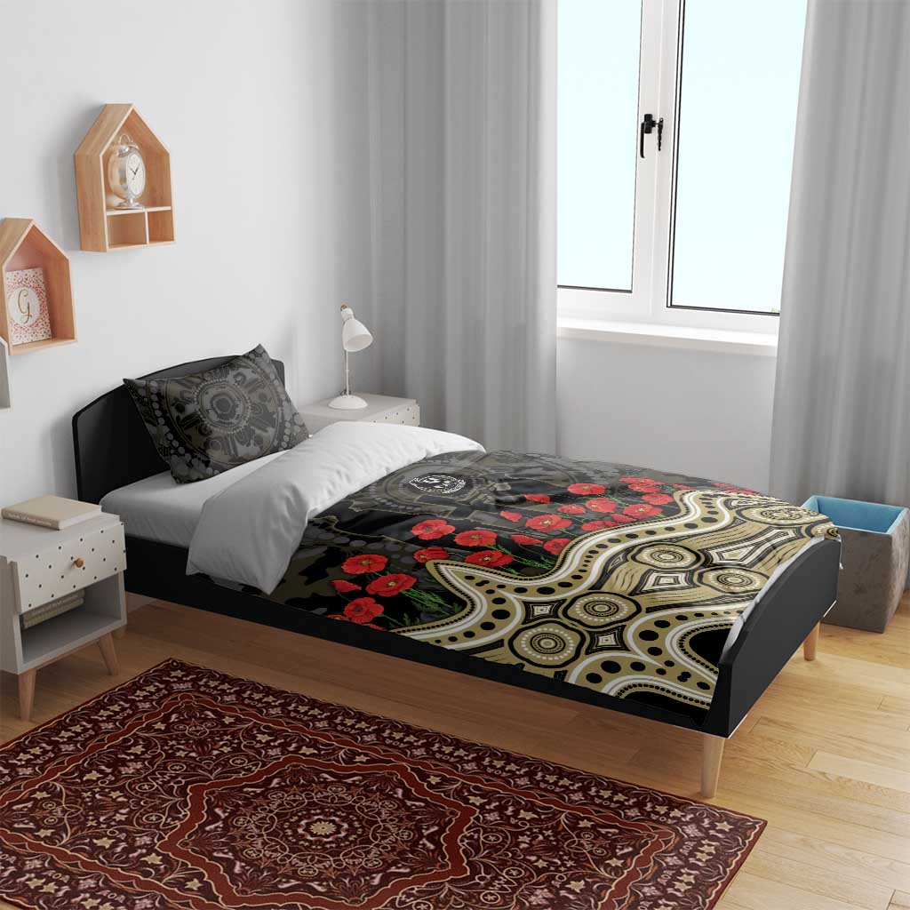 Collingwood Magpies ANZAC Day Bedding Set Indigenous Dot Art with Poppy Flower Tribute