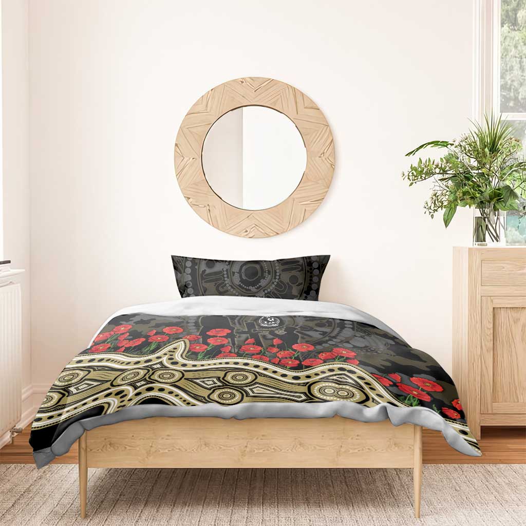 Collingwood Magpies ANZAC Day Bedding Set Indigenous Dot Art with Poppy Flower Tribute