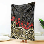 Collingwood Magpies ANZAC Day Blanket Indigenous Dot Art with Poppy Flower Tribute