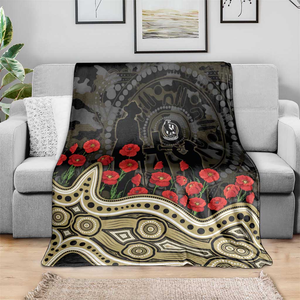 Collingwood Magpies ANZAC Day Blanket Indigenous Dot Art with Poppy Flower Tribute