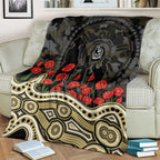 Collingwood Magpies ANZAC Day Blanket Indigenous Dot Art with Poppy Flower Tribute