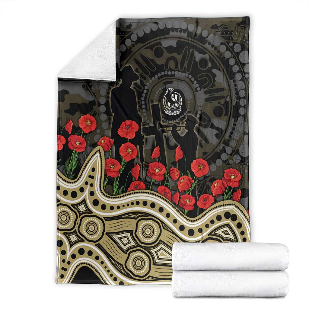 Collingwood Magpies ANZAC Day Blanket Indigenous Dot Art with Poppy Flower Tribute