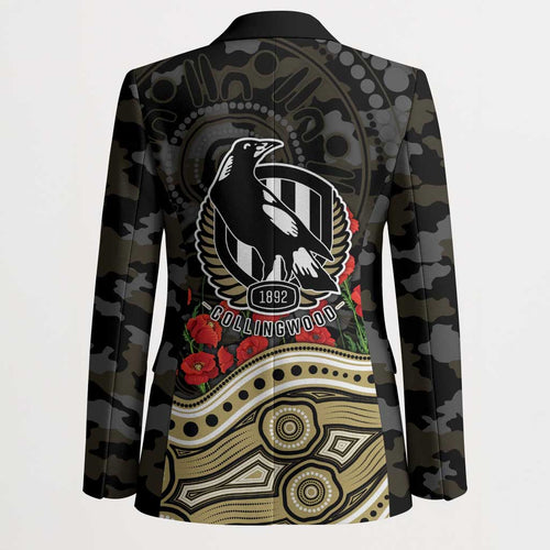Collingwood Magpies ANZAC Day Blazer Indigenous Dot Art with Poppy Flower Tribute