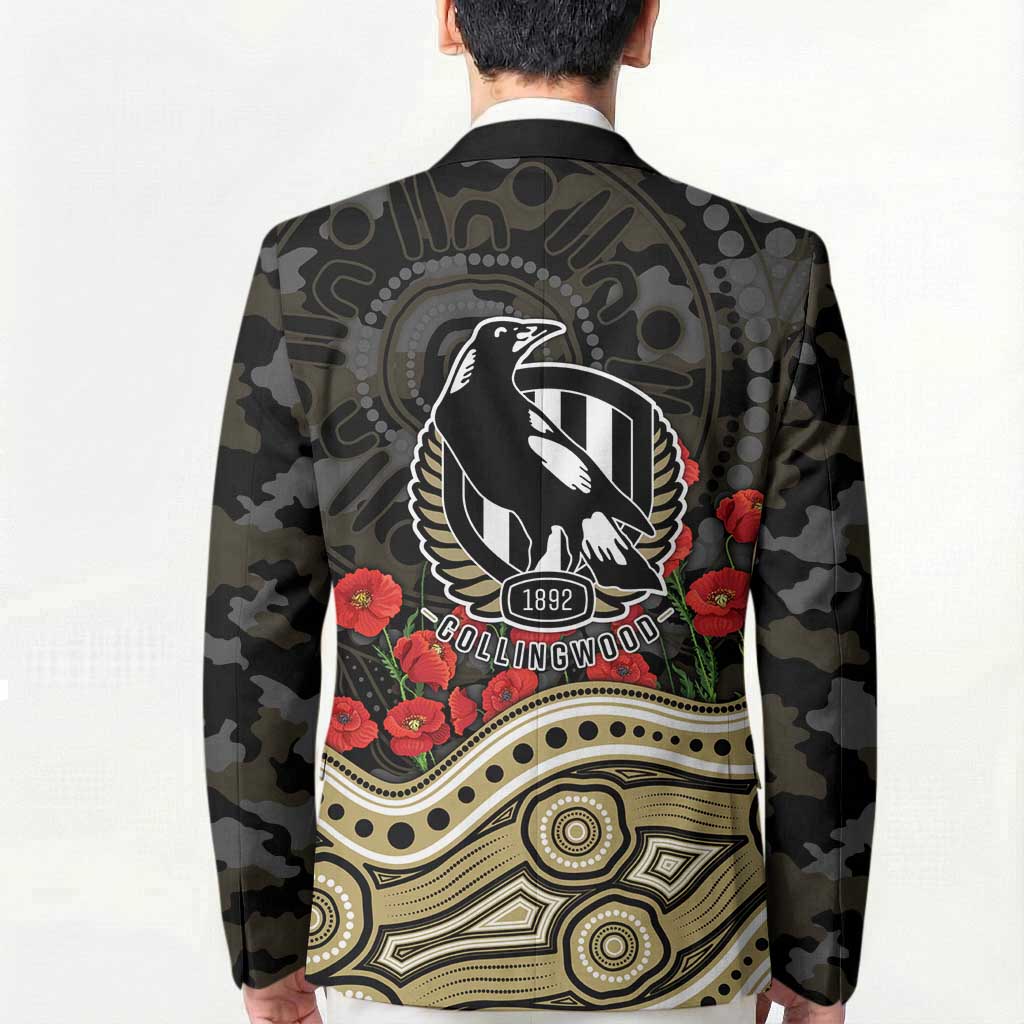 Collingwood Magpies ANZAC Day Blazer Indigenous Dot Art with Poppy Flower Tribute