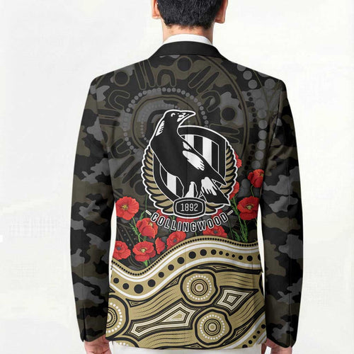 Collingwood Magpies ANZAC Day Blazer Indigenous Dot Art with Poppy Flower Tribute