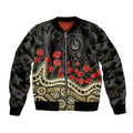 Collingwood Magpies ANZAC Day Bomber Jacket Indigenous Dot Art with Poppy Flower Tribute
