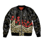 Collingwood Magpies ANZAC Day Bomber Jacket Indigenous Dot Art with Poppy Flower Tribute