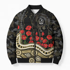 Collingwood Magpies ANZAC Day Bomber Puffer Jacket Indigenous Dot Art with Poppy Flower Tribute