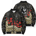 Collingwood Magpies ANZAC Day Bomber Puffer Jacket Indigenous Dot Art with Poppy Flower Tribute