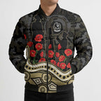 Collingwood Magpies ANZAC Day Bomber Puffer Jacket Indigenous Dot Art with Poppy Flower Tribute