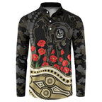 Collingwood Magpies ANZAC Day Button Sweatshirt Indigenous Dot Art with Poppy Flower Tribute