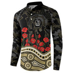 Collingwood Magpies ANZAC Day Button Sweatshirt Indigenous Dot Art with Poppy Flower Tribute