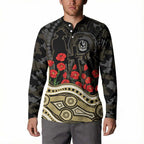 Collingwood Magpies ANZAC Day Button Sweatshirt Indigenous Dot Art with Poppy Flower Tribute