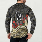 Collingwood Magpies ANZAC Day Button Sweatshirt Indigenous Dot Art with Poppy Flower Tribute